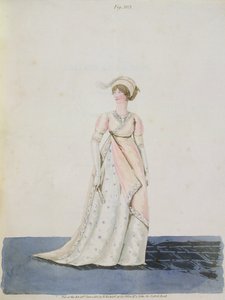 Délutáni ruha, ábra. 303 Nikolaus Heideloff „Gallery of Fashion” című művéből, II. kötet, 1801. június (akvatinta)