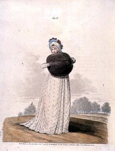 Muszlin ruha N. Heidloff "Divatgalériájából", 1796. január (színes metszet) alkotó: Nicolaus von Heideloff