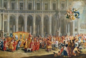 Alois Thomas von Harrach, Nápoly alkirályának (1669-1742) távozása a Palazzo Reale di Capodimonte-ból (részletesen lásd: 68613) alkotó: Nicolo Maria Russo or Rossi