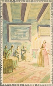 Jenny Lind Weimarban énekel a nagyherceg családjának és H.C. Andersen. Tervezet freskódíszekhez H.C. Andersen emlékcsarnok Odensében alkotó: Niels Larsen Stevns