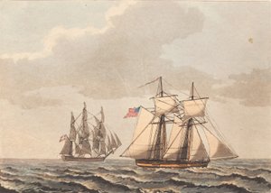 Egy dán hajó és egy amerikai szkúner oldalszélre alkotó: Niels Truslew