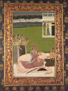 Maharaja Savant Singh portréja hitvesével, Bani Thani, 1700-as évek közepe. alkotó: Nihal Chand