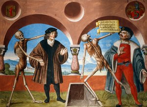 Halál, tanácsadó és ügyintéző (végrehajtó) a Haláltánc ciklusból, Albrecht Kauw alkotó: Niklaus Manuel