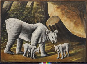 Egy medve baba medvével par Pirosmani, Niko (1862-1918). Olaj, olajvászon, mérete: 100x139