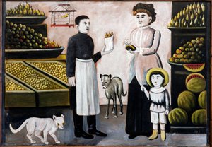 Gyümölcs Pirosmani párja lett, Nico (1862-1918). Olaj, karton, lásd: 10473, Niko Pirosmanashvili Múzeum, Mirzaani