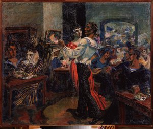 Egy tengerész bár. Nyikolaj Afanasjevics Rusakov (1888-1941) festménye, olaj, fémlemez alkotó: Nikolai Afanasyevich Rusakov