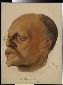 Vikenti Vikentyevics Szmidovics portréja, Vikenti Veressajev (1867-1945), orosz orvos és író (Vikenty Vikentyevich Veresaev) – Nyikolaj Andrejevics Andrejev (1873-1932) rajza szangvinikus és zsírkréták papíron (32,5x24 cm)