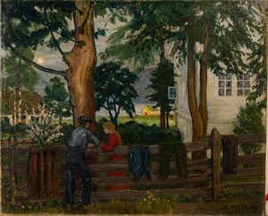 Nyári éjszaka a kertkapunál (olaj, vászon) alkotó: Nikolai Astrup