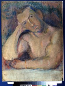 Portrait du poet Benedikt Livchits (1886-1939) (Benedikt Livshits költő portréja) - Represente torse nu, la tete penchee, posee dans sa main - Oeuvre Nikolai Ivanovich Kulbin (Nicolas Koulbine) (1868-1 papíron 917)