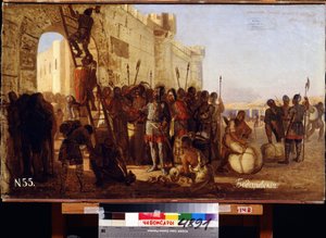 Oleg herceg pajzsát Konstantinápoly kapujára rögzíti. (Kijev Igor, Kyiv varángi fejedelme 912-től 945-ig). Nyikolaj Kornyilovics Bodarevszkij (1850-1921) festménye. Hui