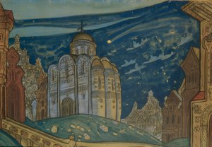 Putivl. Színpadterv A. Borodin Igor herceg című operájához, 1914 alkotó: Nikolai Konstantinowitsch Roerich