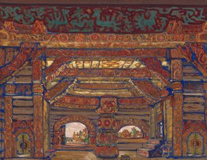 Berendey cár palotája. Színpadterv A. Osztrovszkij Snow Maiden című színházi darabjához, 1912 alkotó: Nikolai Konstantinowitsch Roerich