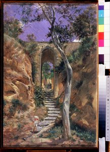 "" Le pont de Vico (Corse?) "" Peinture de Nikolai Ge (meleg) (1831-1894) 1858 Méret: 45,5x30 cm Állami Tretyakov Galéria, Moszkva