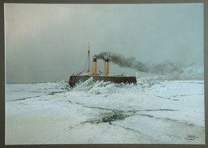 Az orosz jégtörő hajó Iermak (Jégtörő Yermak) - Nyikolaj Nyikolajevics Karasin (1842-1908) munkája, akvarell és fehér papíron (45,4x76 cm)