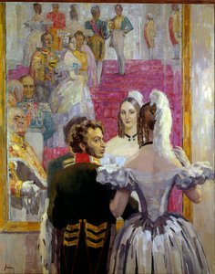 Alekszandr Puskin (Puskin) orosz költő (1799-1837) és felesége, Natalija Goncsarova (Goncsarova) az Anichkof-palota bálon. Nyikolaj Pavlovics Uljanov (Uljanov) festménye (1875-1949)
