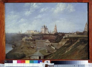 Kilátás a fellegvárra Ryazanban (Oroszország). (Rjazani Citadella látképe). Nyikolaj Sztyepanovics Ivanov (1816-1891) festménye, olaj, vászon, 1840 körül, 19. századi orosz tájkép. Állami Regionális I.Pozhalostin Művészeti Múzeum, Rjazan (Oroszország). alkotó: Nikolai Stepanovich Ivanov