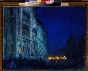 ""Velencei Nocturne"" Mondanite a velencei palotákban a lagúnán. Nyikolaj Vasziljevics Dosekin (1863-1935) festménye, a Kazah Köztársaság Állami Művészeti Múzeuma, Almati alkotó: Nikolai Vasilyevich Dosekin