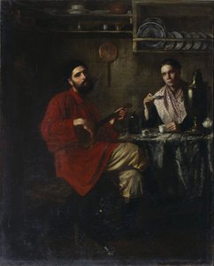 A paraszti élet otthonos jelenete, 1855 alkotó: Nikolai Vasilyevich Nevrev