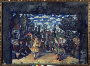 Szálloda a Green Bull-ban. Előkészítő dekoráció Mikhail Kouzmin (1875-1936) ""Dutchwoman Lisa"" című darabjához. Nyikolaj Nyikolajevics Sapunov (Szapunov) (1880-1912) munkája, tempera kartonon