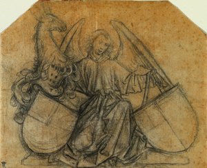 Egy angyal, aki két takarót támogat, c. 1470. alkotó: Nikolaus Gerhaert von Leyden