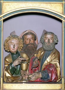SS fafaragványai. János, András és Péter, az Isenheim-oltárkép predellájából, 1490 körül (festett fa)