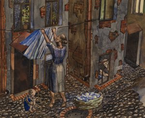 A régi udvar – Nyikolaj Ivanovics Evgrafov (1904-1941) munkája, akvarell és tus papírra (27,5x33,5 cm) alkotó: Nikolay Ivanovich Evgrafov