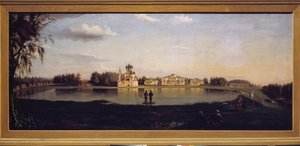 Kilátás az Ostankino ingatlanra (Moszkva, Oroszország). Nyikolaj Ivanovics Podklicsnyikov (1813-1877) festménye, olaj, vászon alkotó: Nikolay Ivanovich Podklyuchnikov