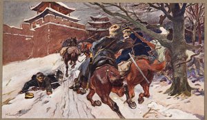 Lovasság harca Moukden külvárosában, illusztráció a „Mandzsúria: képek az orosz-japán háborúból”, szerkesztette: A. Martynoff, Szentpétervár