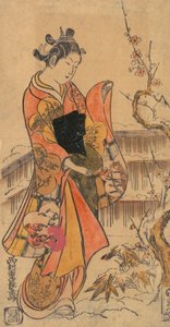 Fiatal hölgy a kertben. alkotó: Nishimura Shigenaga