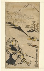 A költő-pap Saigyo Hoshi felnéz a Fuji-hegyre