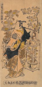 A színész Ogino Isaburo mint vándor virágárus, kb. 1738., kb. 1738.