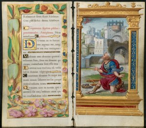 Szomszédos levelek egy órakönyvből: Bűnbánati zsoltárok és Dávid király az imádságban..., c. 1530-35.