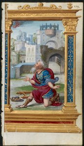 Levél az órák könyvéből: Dávid király imában 2/3 kivágott levél, c. 1530-35.