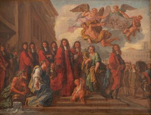 The aldermen of Paris leave the Hotel de Ville for Notre Dame to give thanks after the victory of Seneffe in 1674, c.1681 (oil on canvas)