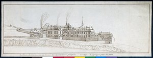 A Montmartre-i apátság, füstölgő kéményekkel (toll és tus, papír)