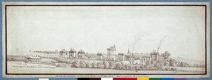 A Chateau de Vincennes, füstölgő kéményekkel (toll és tinta papíron)