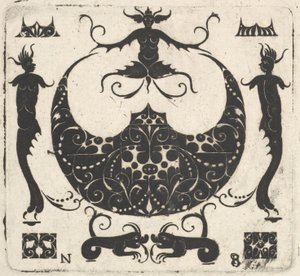 Hold alakú gyűrűs keret és groteszk figurák, kb. 1620-30. alkotó: Noel Rouillard