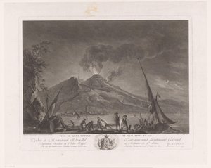 Táj halászokkal és az aktív Vezúv-szal Vue du mont Vesuve tel quil etoit en 1757 (cím a tárgyon)