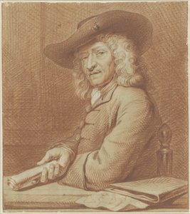 Jan Pietersz rajzoló portréja. Zoomer, sapkával és papírtekerccsel alkotó: Norbert van Bloemen