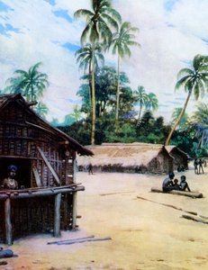 Egy falu a Salamon-szigeteken, 1908 alkotó: Norman Hardy