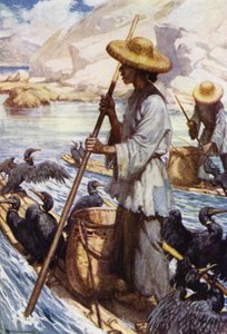 Kína: Horgászat kormoránokkal (színes litho) alkotó: Norman Hardy