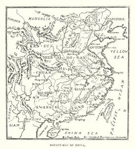Kína: Kína térképvázlata (színes litho) alkotó: Norman Hardy