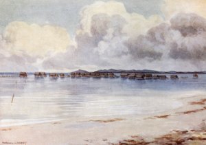 Marine Village, Tupusuli, Brit Új-Guinea (színes litho) alkotó: Norman Hardy
