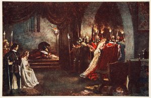 – Adj egy kis fényt! Távol!”, Hamlet, Dánia hercege, III. felvonás 2. jelenet, Illusztráció Charles és Mary Lamb „Tales from Shakespeare” című művéből