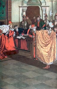 Othello, "Szeretett engem a veszélyekért, amelyeken átmentem". Othello - I. felvonás, 3. jelenet (színes litográfia)