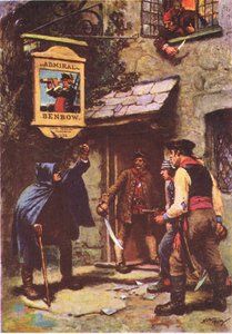 Egy férfi kihajolt a holdfényben, a Treasure Islandről, a MacDonald 1947 kiadásában (színes litó)