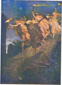 Az első Walpurgis-éj: „A homályon keresztül vezess és kövess, minden sziklás mélyedésbe be és ki” (színes litho)