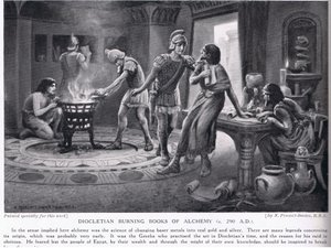Diocletianus az alkímia könyveit égető 290 AD