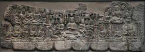 Fali szobor: Buddhák és Bodhiszattvák Mennyei Összejövetele, Handan, Hebei tartomány, 550-577 (mészkő pigmentnyomokkal)