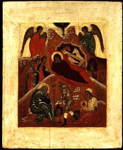 A születés ikonja, a mágusok imádása és Szent József megkísértése, 1500 körül (aranylevél és tempera a táblán)
